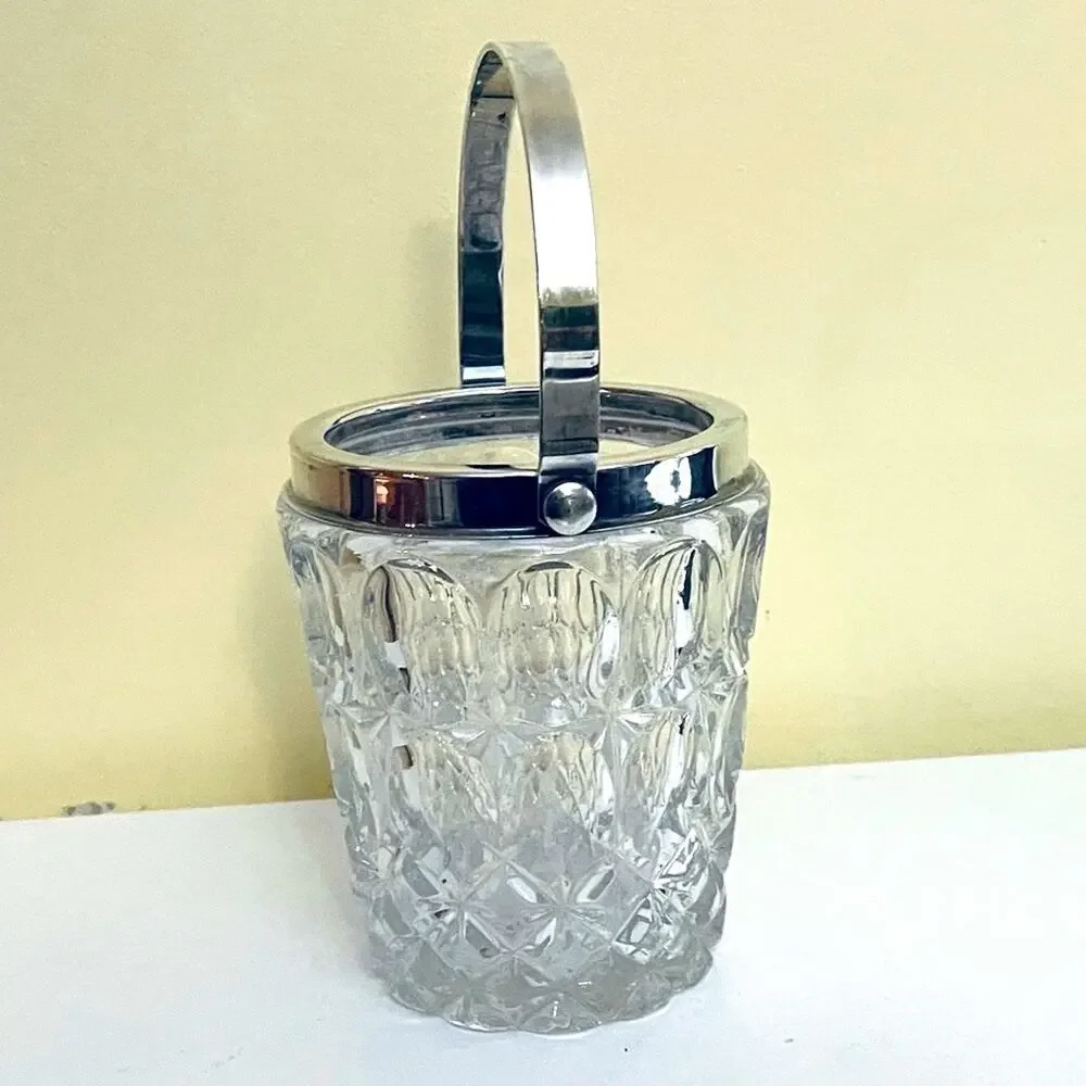 Vtg Italian Ice Bucket Vase William Adams Cut Glass Crystal Silver Plate MCM
